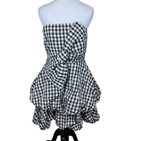 Dresses & Skirts - Rockabilly Style Black & White Gingham Bubble Skirt Bow Front Mini Party Dress